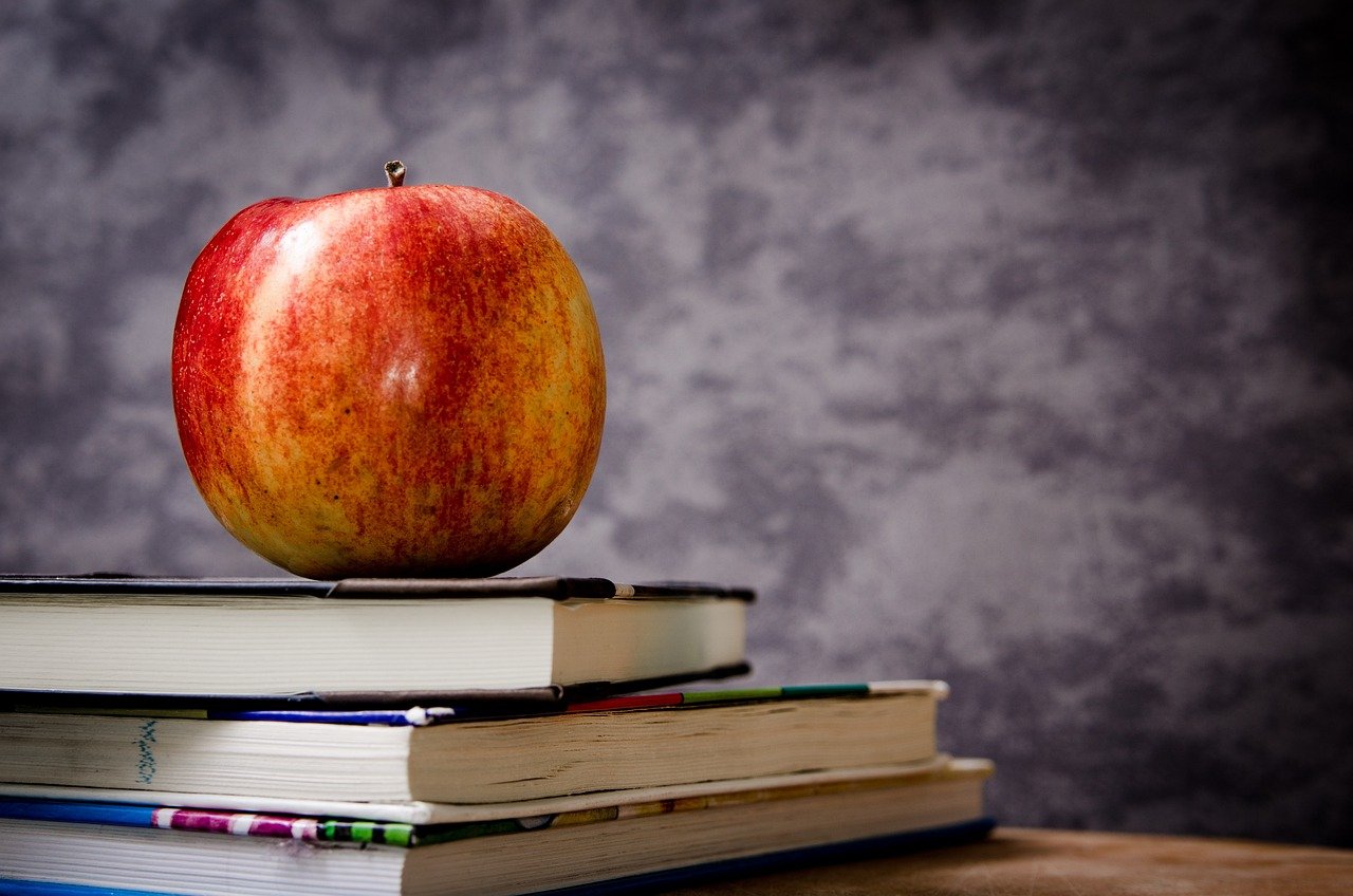 apple, books, still life